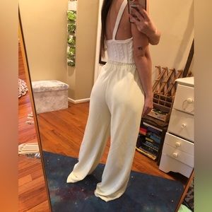 For Love & Lemons XXS Wide Leg Cut Out Lounge Pants Sweatpants Pastel Yellow